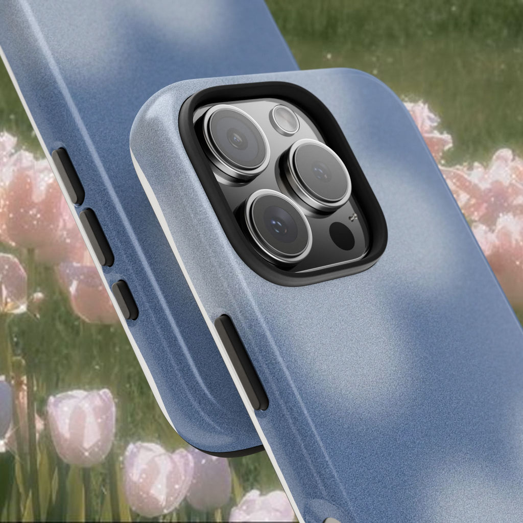 Dreamy Blue Aesthetic iPhone Case, Soft Blurred Floral Phone Cover with Minimalist Gradient Design, Slim Protective Glossy Case, Calm Modern Phone Accessory