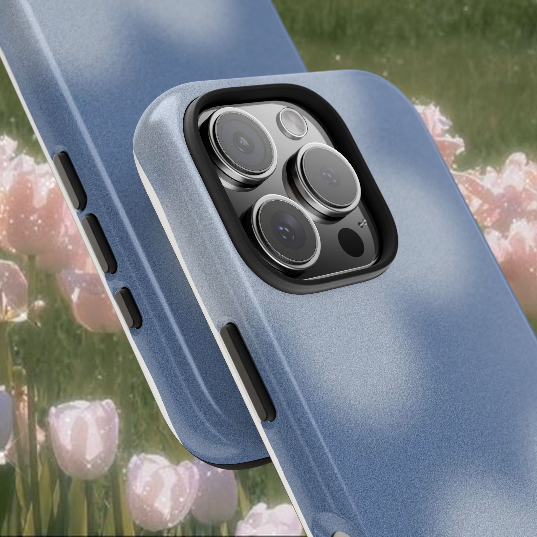 Dreamy Blue Aesthetic iPhone Case, Soft Blurred Floral Phone Cover with Minimalist Gradient Design, Slim Protective Glossy Case, Calm Modern Phone Accessory