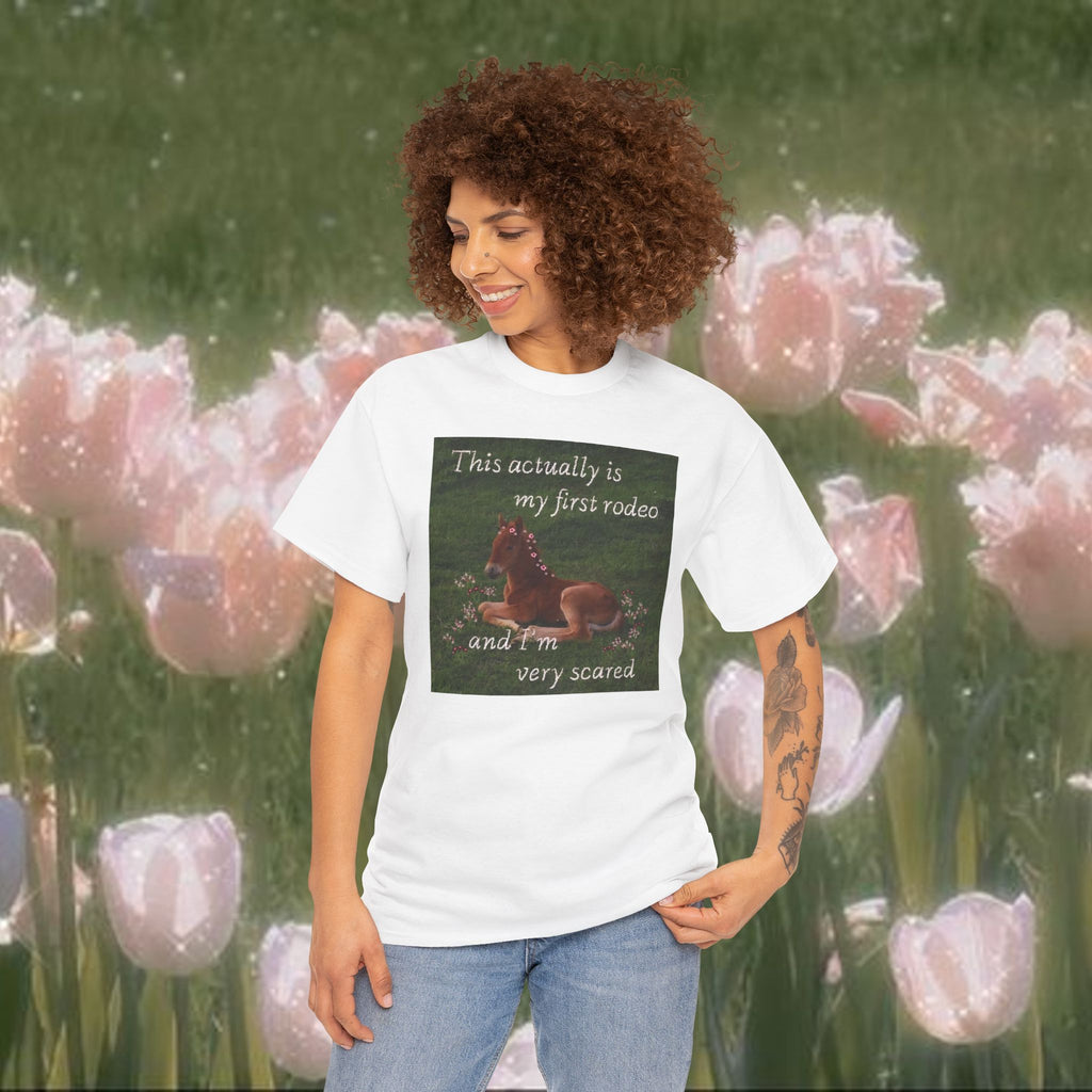 This Is Actually My First Rodeo T-Shirt – Funny Anxious Meme Tee, Soft Minimal Graphic Shirt, Unisex Cotton Humor Top
