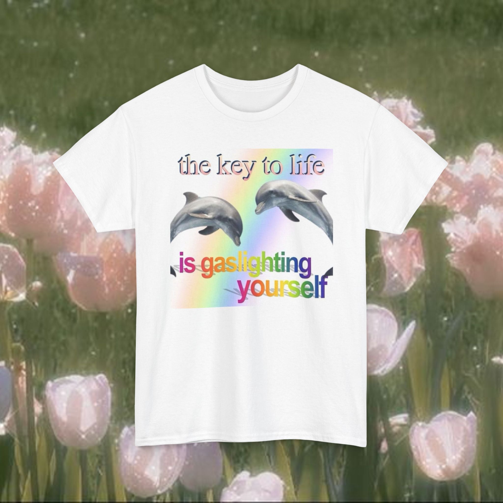 The Key to Life Is Gaslighting Yourself Funny Dolphin Graphic Meme T-Shirt