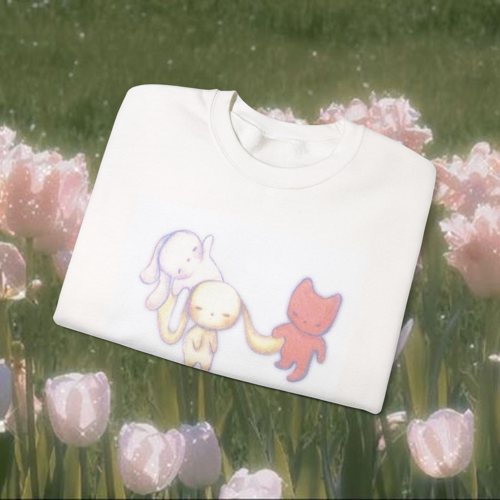 Cute Art Crewneck Sweatshirt, Kawaii Print Sweatshirt, Cozy & Stylish, Adorable Artwork for Casual Wear, Perfect Gift for Art Lovers