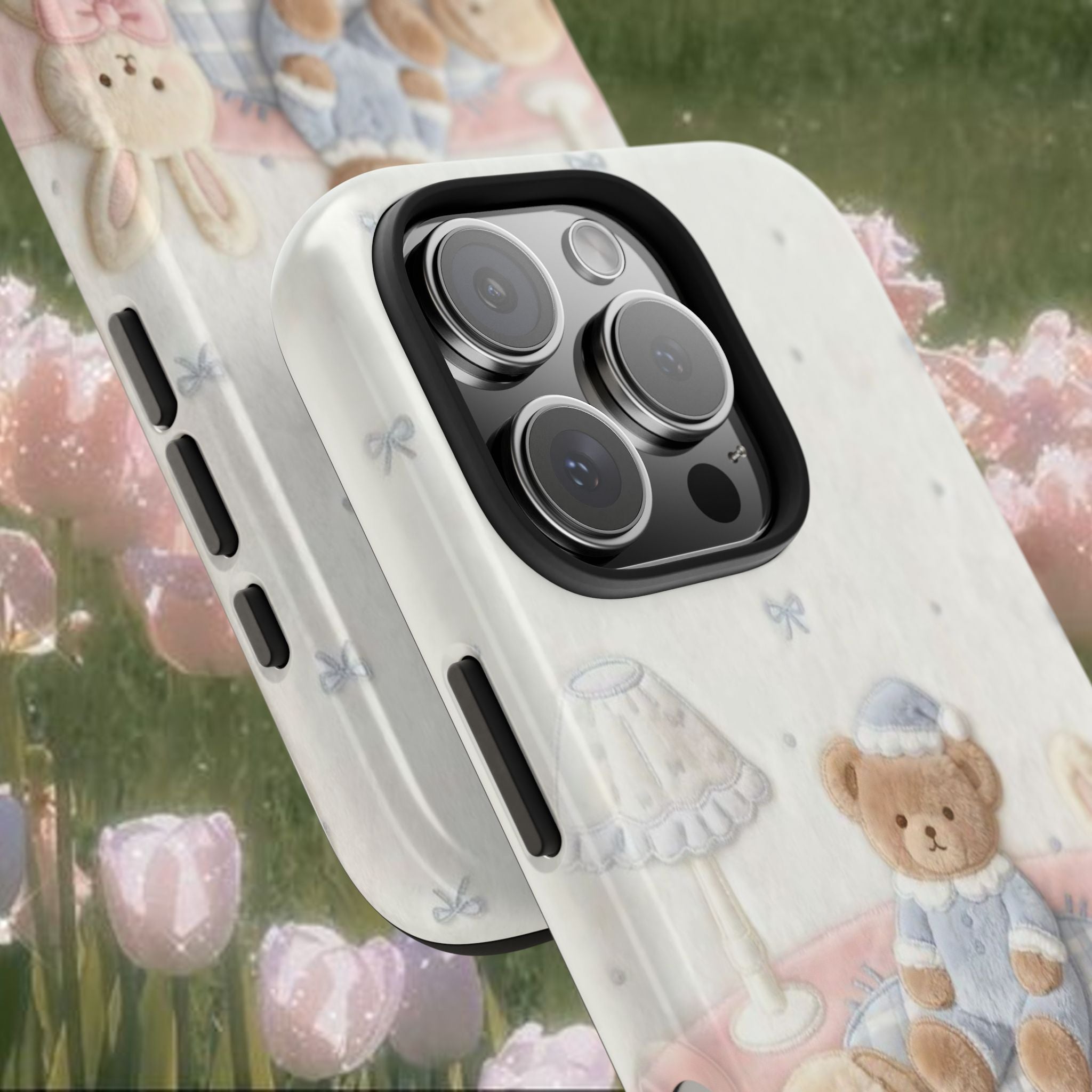 Pastel Teddy Picnic iPhone Case – Cute Kawaii Bear & Bunny Aesthetic Phone Cover, Soft Vintage Nursery Style Protective Case