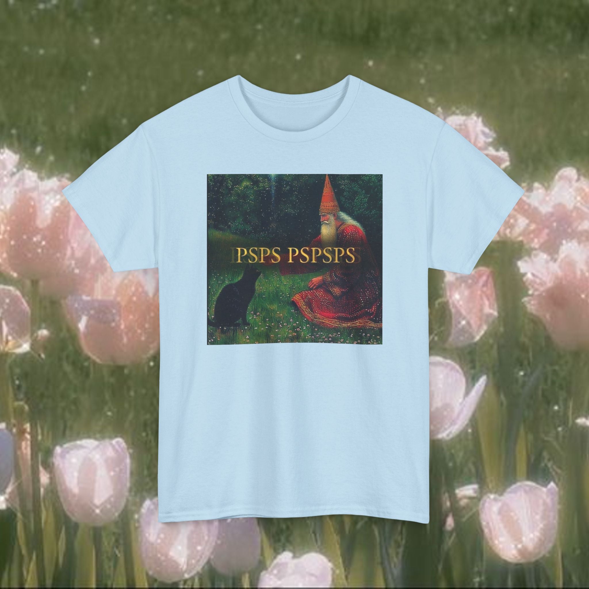 Mystical Wizard Cat Graphic T-Shirt, Vintage Fantasy Art Tee, Whimsical Cottagecore Shirt, Soft Aesthetic Unisex Top