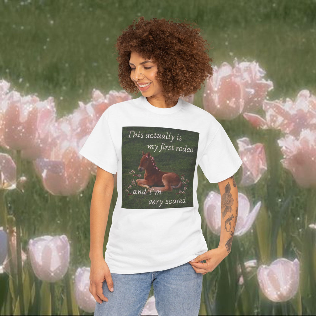 This Is Actually My First Rodeo T-Shirt – Funny Anxious Meme Tee, Soft Minimal Graphic Shirt, Unisex Cotton Humor Top