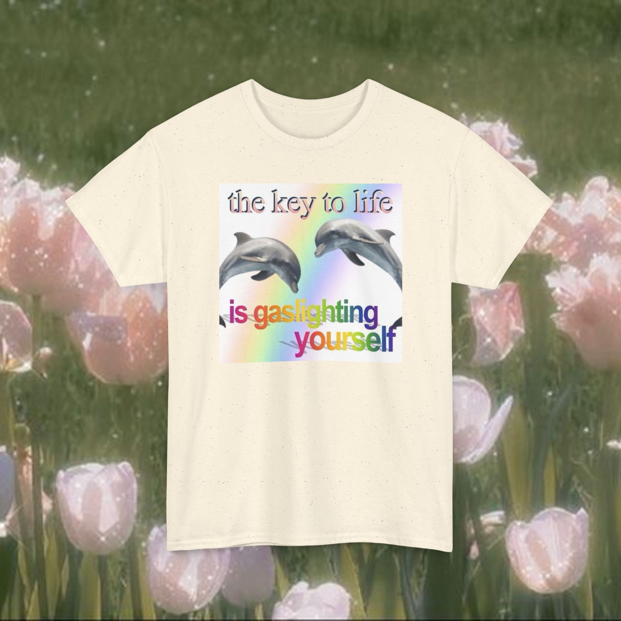 The Key to Life Is Gaslighting Yourself Funny Dolphin Graphic Meme T-Shirt