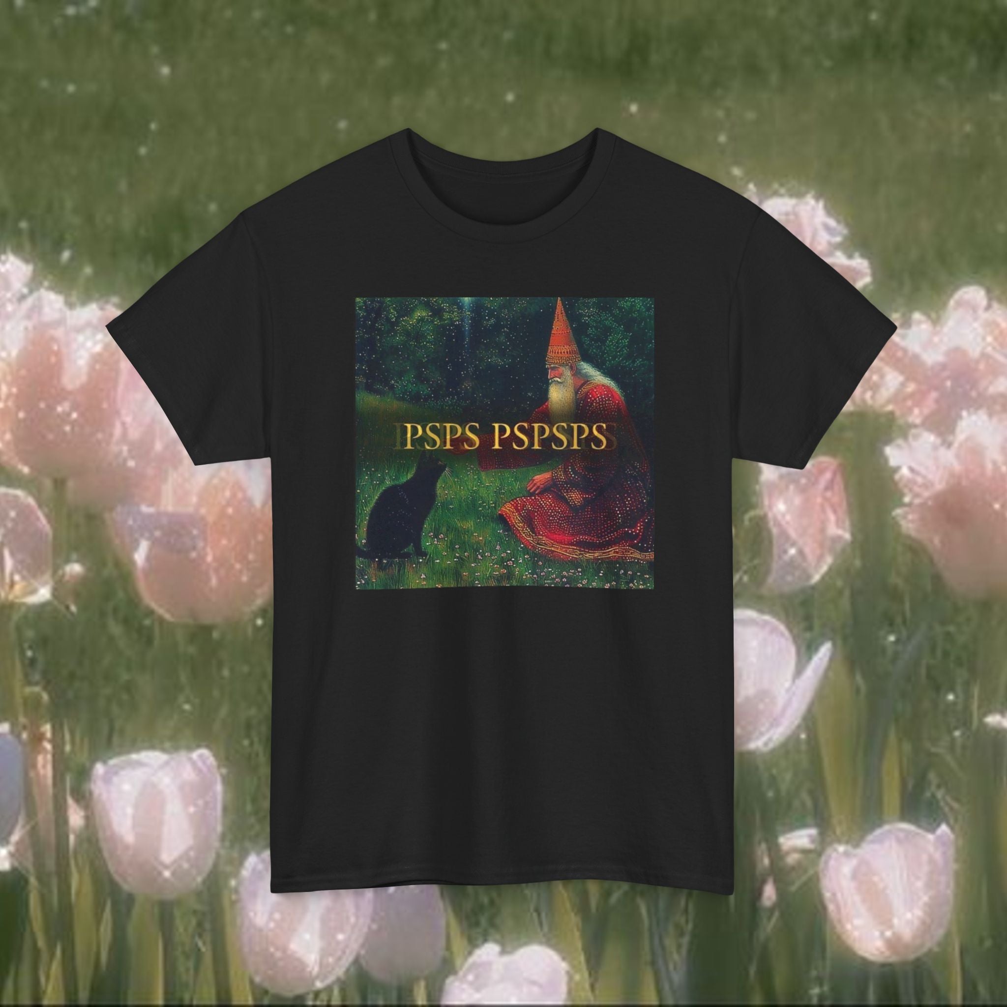 Mystical Wizard Cat Graphic T-Shirt, Vintage Fantasy Art Tee, Whimsical Cottagecore Shirt, Soft Aesthetic Unisex Top