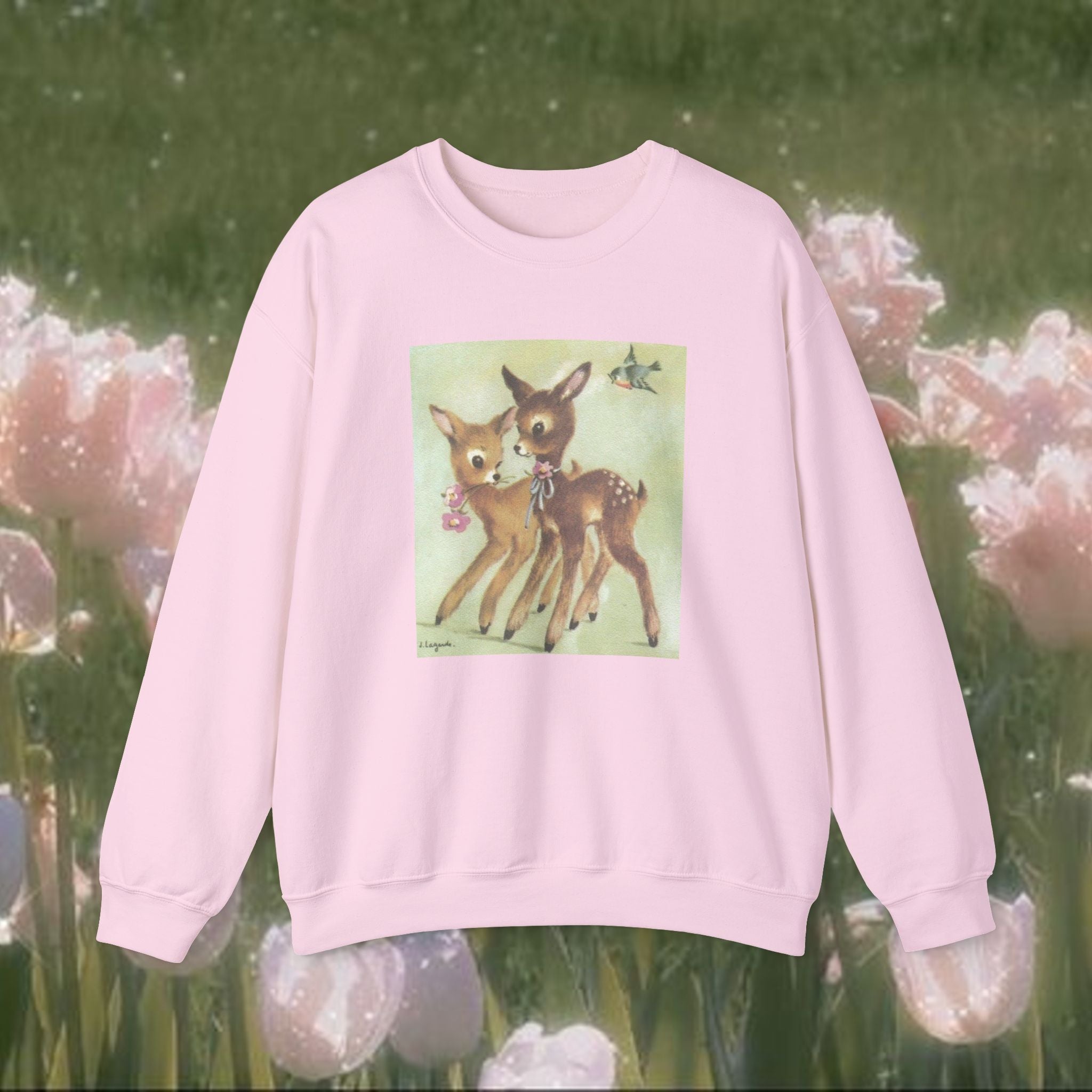 Vintage Deer Illustration Crewneck Sweatshirt – Cozy Cottagecore Forest Animal Pullover, Soft Aesthetic Nature Art Sweater