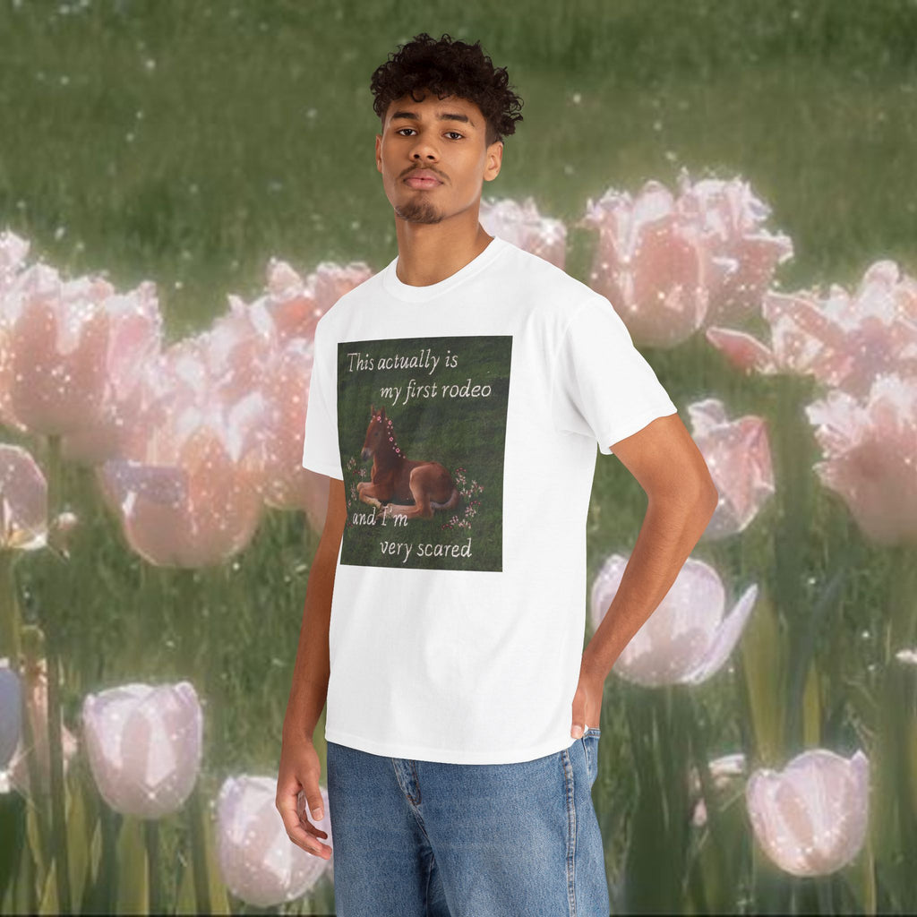 This Is Actually My First Rodeo T-Shirt – Funny Anxious Meme Tee, Soft Minimal Graphic Shirt, Unisex Cotton Humor Top