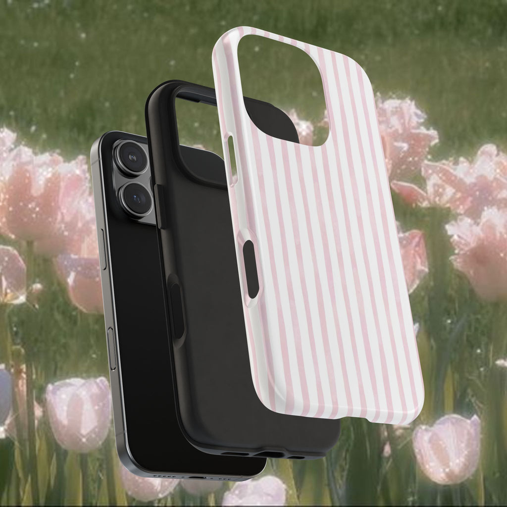 Pink Striped iPhone Case, Soft Pastel Vertical Stripe Phone Cover with Minimalist Aesthetic, Slim Protective Glossy Case, Cute Everyday Phone Accessory