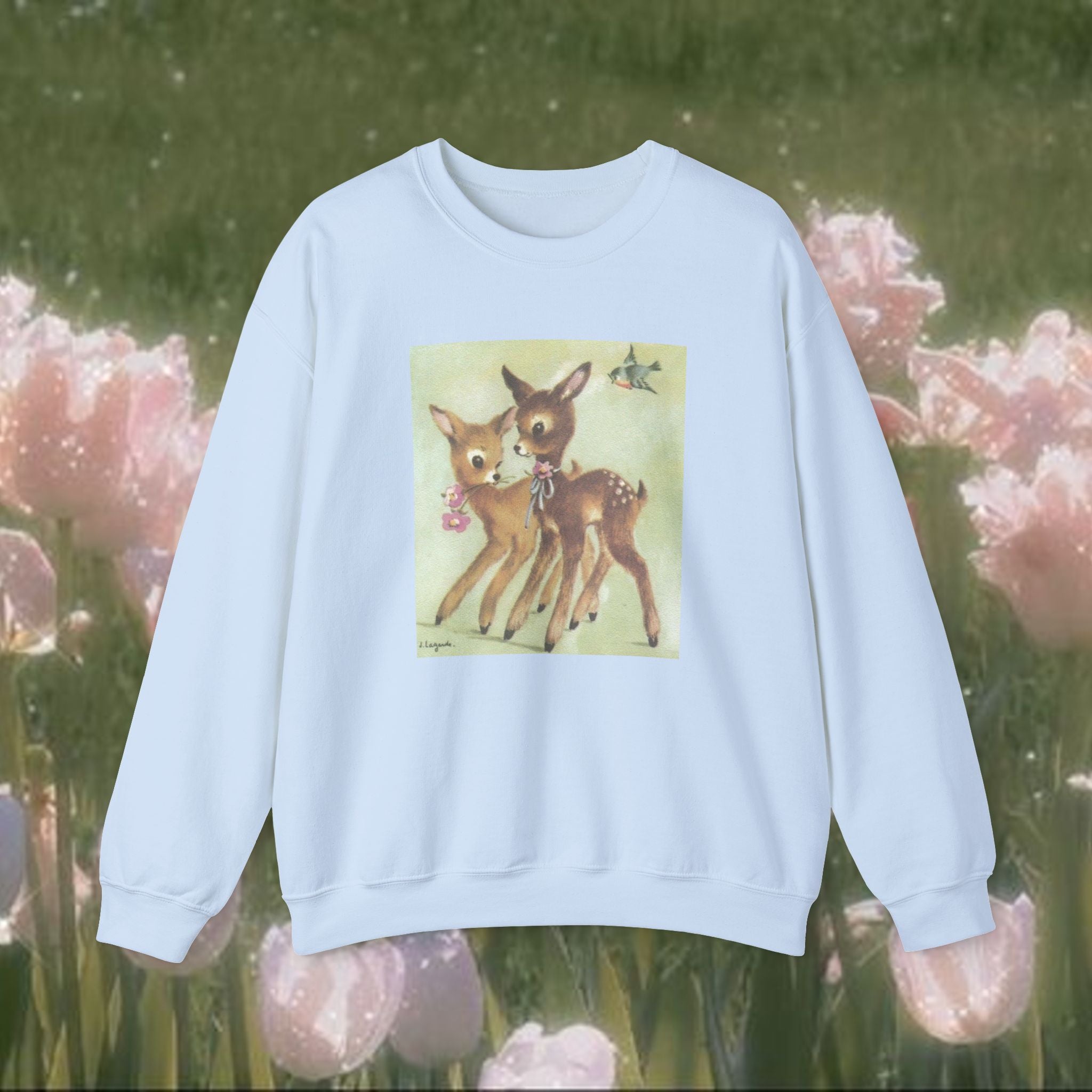 Vintage Deer Illustration Crewneck Sweatshirt – Cozy Cottagecore Forest Animal Pullover, Soft Aesthetic Nature Art Sweater