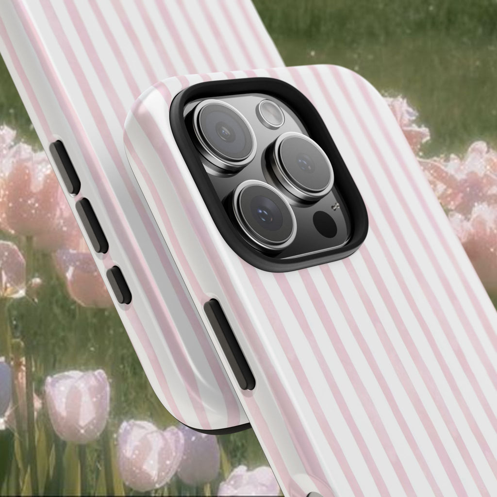 Pink Striped iPhone Case, Soft Pastel Vertical Stripe Phone Cover with Minimalist Aesthetic, Slim Protective Glossy Case, Cute Everyday Phone Accessory