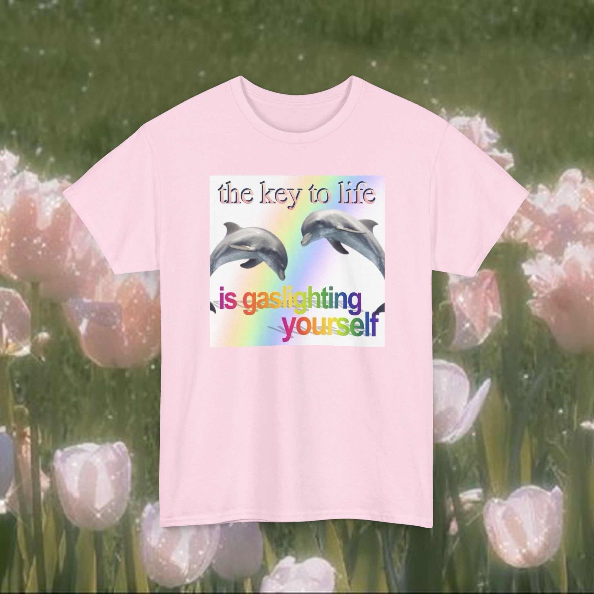 The Key to Life Is Gaslighting Yourself Funny Dolphin Graphic Meme T-Shirt