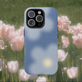 Dreamy Blue Aesthetic iPhone Case, Soft Blurred Floral Phone Cover with Minimalist Gradient Design, Slim Protective Glossy Case, Calm Modern Phone Accessory