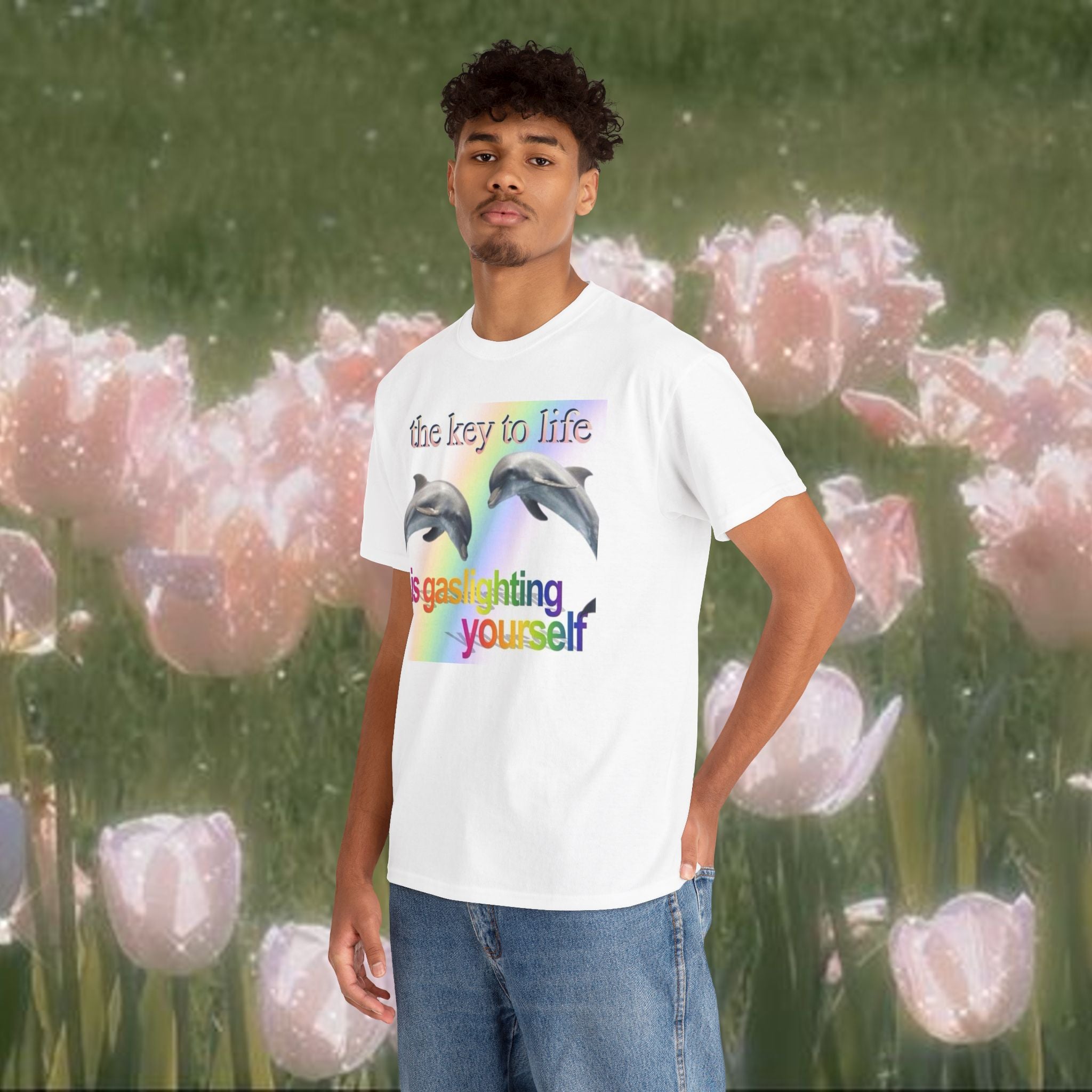 The Key to Life Is Gaslighting Yourself Funny Dolphin Graphic Meme T-Shirt