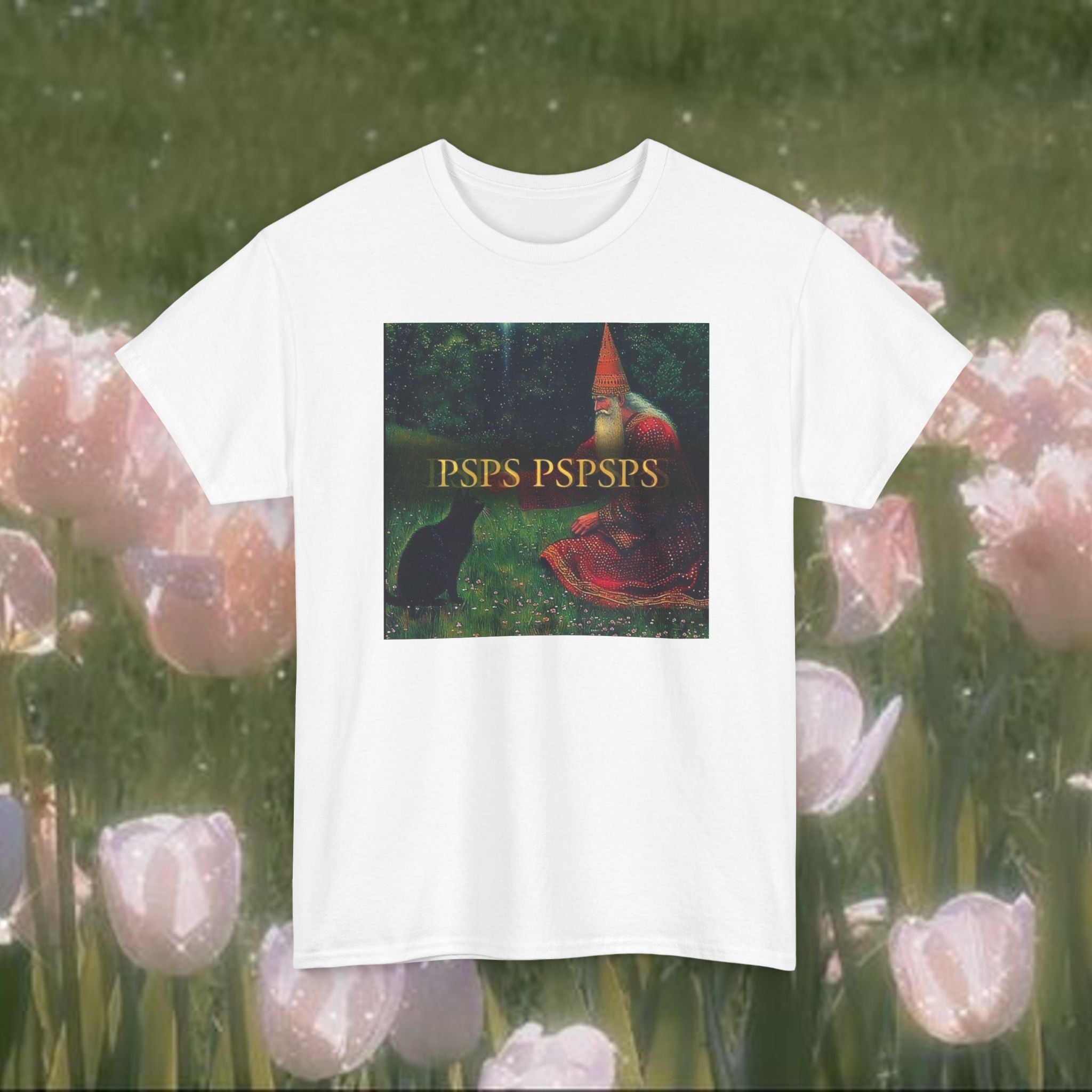 Mystical Wizard Cat Graphic T-Shirt, Vintage Fantasy Art Tee, Whimsical Cottagecore Shirt, Soft Aesthetic Unisex Top