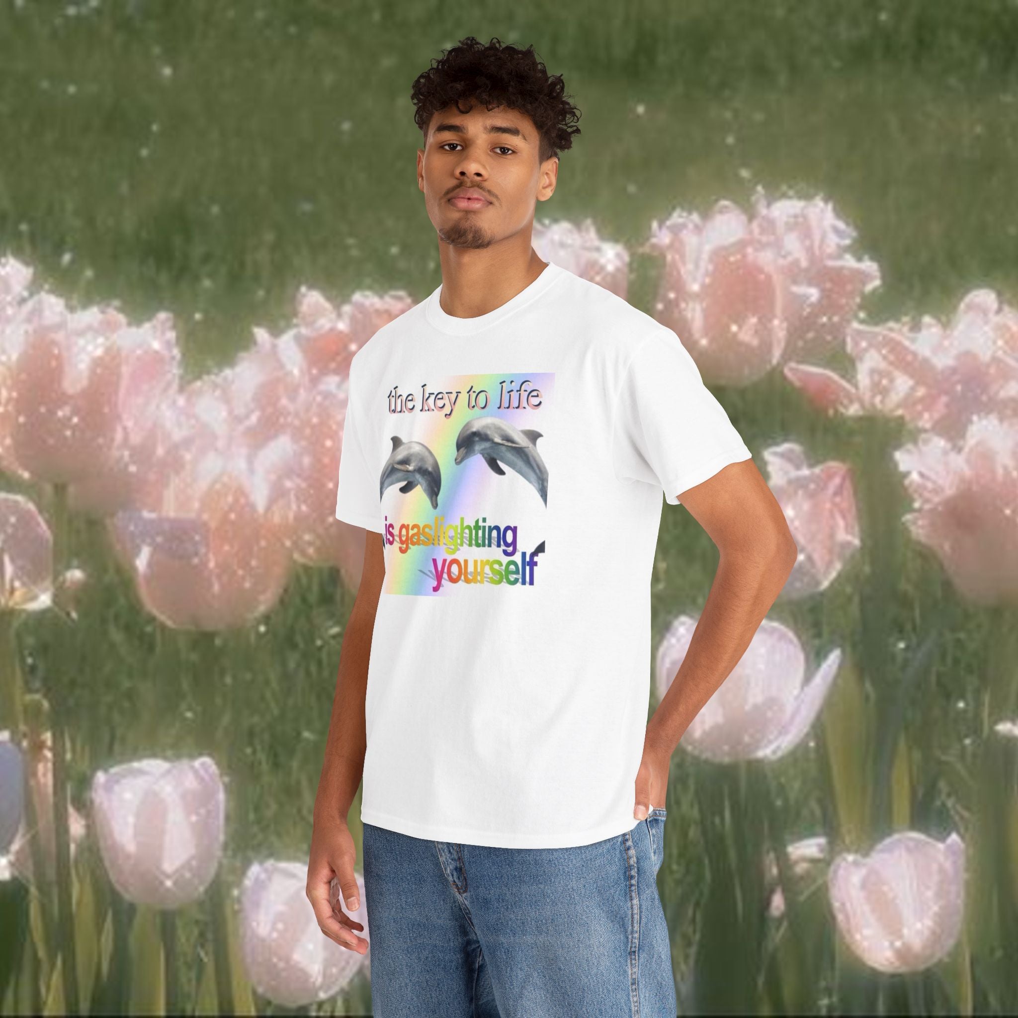 The Key to Life Is Gaslighting Yourself Funny Dolphin Graphic Meme T-Shirt