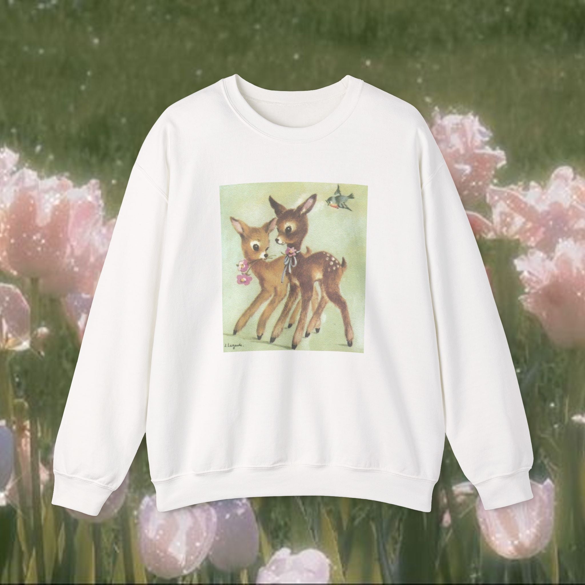 Vintage Deer Illustration Crewneck Sweatshirt – Cozy Cottagecore Forest Animal Pullover, Soft Aesthetic Nature Art Sweater