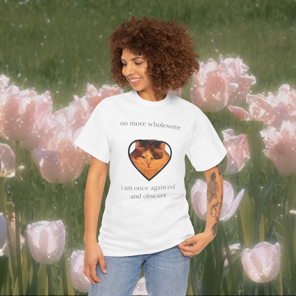 No More Wholesome Cat T-Shirt – Coquette Evil Aesthetic Graphic Tee, Soft Girl Irony Shirt, Cute Dark Humor Unisex Cotton Top